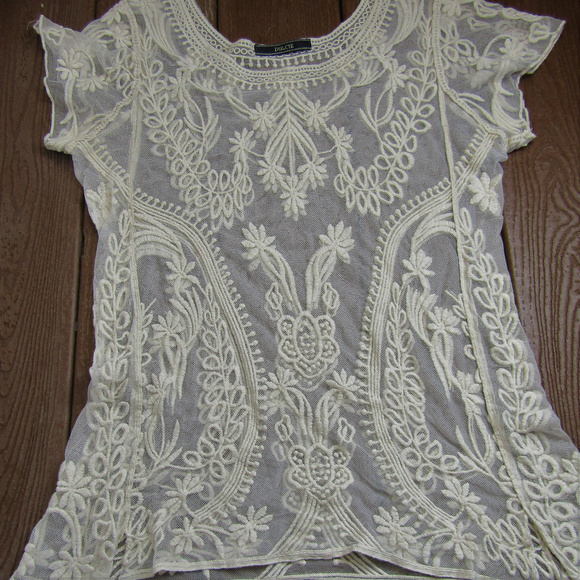 Dulcie Tops - Dulcie Sheer Ivory Lace Short Sleeve Top